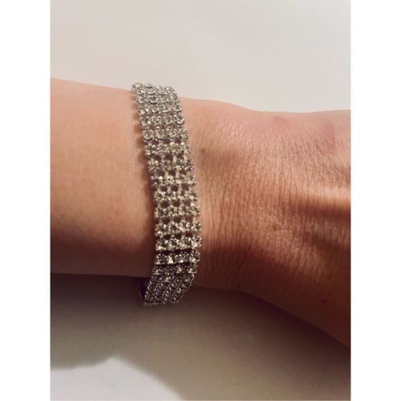 WHITE SAPPHIRE SILVER BLING BRACELET - Picture 1 of 5